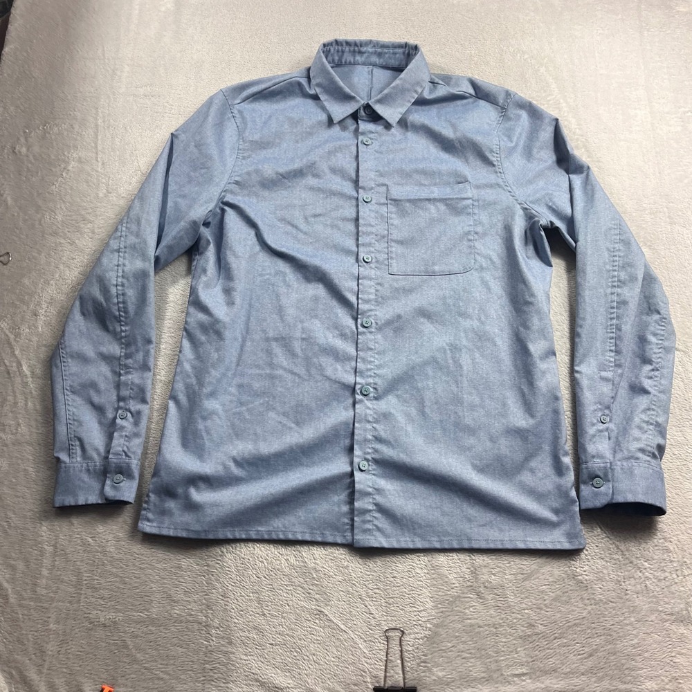 Lululemon Mens Commission Long Sleeve Button Down Shirt Blue Chambray Size M - Picture 2 of 8